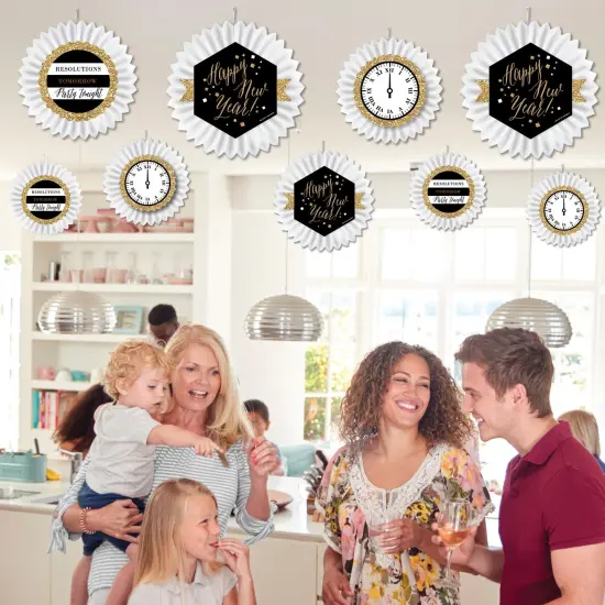 Big Dot of Happiness New Year's Eve - Gold - Hanging New Years Eve Party Tissue Decoration Kit - Paper Fans - Set of 9 {4}