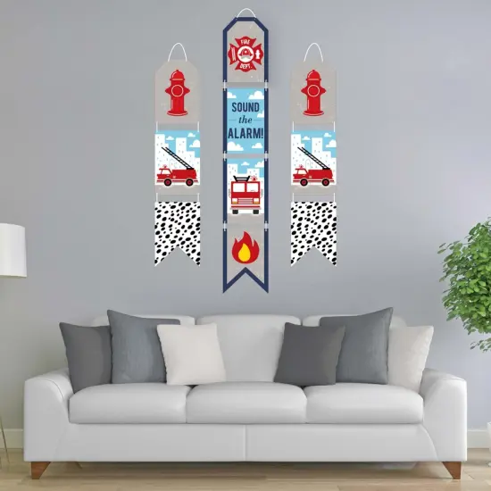 Big Dot of Happiness Fired Up Fire Truck - Hanging Vertical Paper Door Banners - Baby Shower or Birthday Party Wall Decoration Kit - Indoor Door Decor {3}