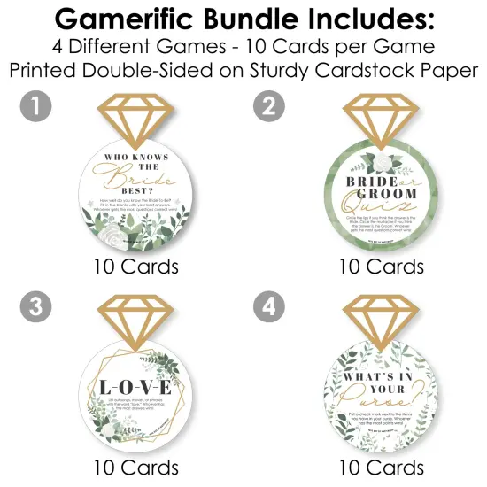 Big Dot of Happiness Boho Botanical Bride - 4 Games - Who Knows The Bride Best, Bride or Groom Quiz,&nbsp;What&rsquo;s in Your Purse and Love - Gamerific Bundle {4}