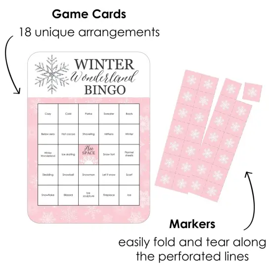 Big Dot of Happiness Pink Winter Wonderland - Bingo Cards and Markers - Holiday Snowflake Birthday Party and Baby Shower Bingo Game - Set of 18 {3}