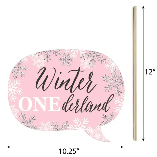 Big Dot of Happiness Funny Pink Onederland - Holiday Snowflake Winter Wonderland Birthday Party Photo Booth Props Kit - 10 Piece {6}