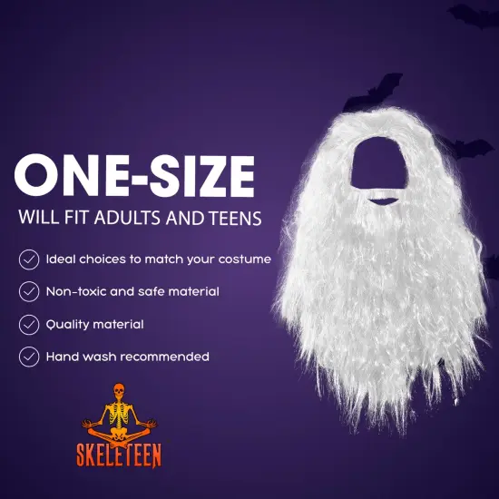 White Wig and Beard – Long White Dress Up Costume Accessories Curly Hair Wig for Kids and Adults {6}