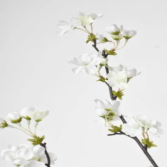 36" Faux Quince Blossom Cream / White Stem Flowering Branch {4}