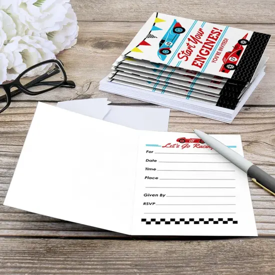 Big Dot of Happiness Let's Go Racing - Racecar - Fill In Race Car Birthday Party or Baby Shower Invitations (8 count) {6}