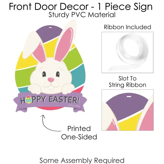 Big Dot of Happiness Hippity Hoppity - Hanging Porch Easter Bunny Party Outdoor Decorations - Front Door Decor - 1 Piece Sign {6}