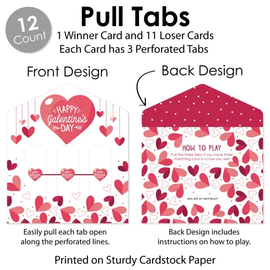 Big Dot of Happiness Happy Galentine's Day - Valentine's Day Party Game Pickle Cards - Pull Tabs 3-in-a-Row - Set of 12 {6}