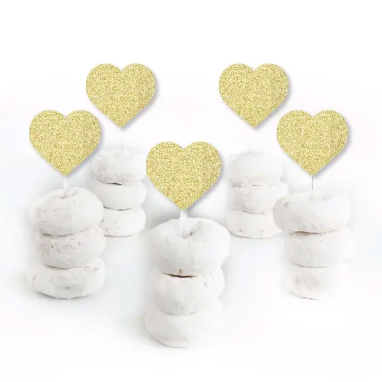 Big Dot of Happiness Gold Glitter Heart - No-Mess Real Gold Glitter Dessert Cupcake Toppers - Valentine's Day Party Clear Treat Picks - Set of 24 {3}