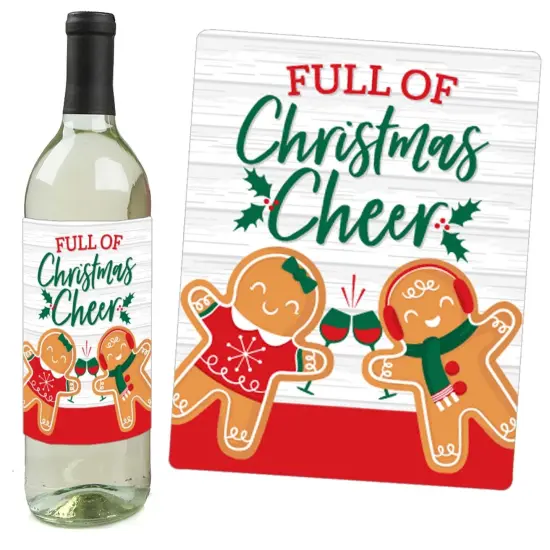 Big Dot of Happiness Gingerbread Christmas - Gingerbread Man Holiday Party Decorations for Women and Men - Wine Bottle Label Stickers - Set of 4 {3}