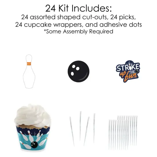 Big Dot of Happiness Strike Up the Fun - Bowling - Cupcake Decoration - Birthday Party or Baby Shower Cupcake Wrappers and Treat Picks Kit - Set of 24 {6}