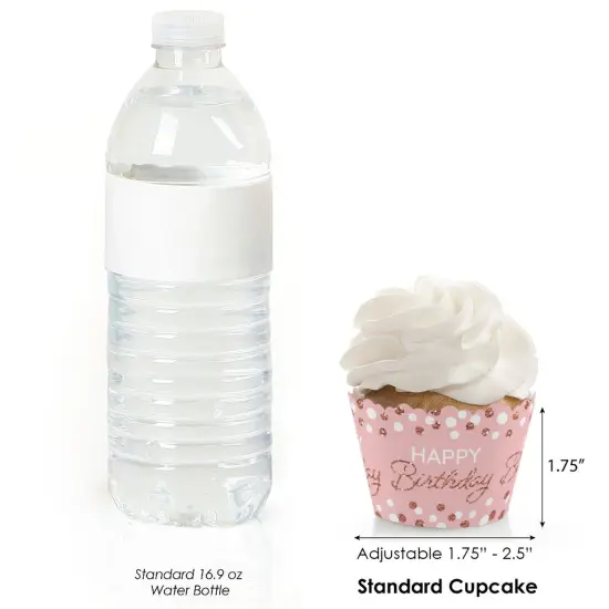 Big Dot of Happiness Pink Rose Gold Birthday - Happy Birthday Party Decorations - Party Cupcake Wrappers - Set of 12 {4}