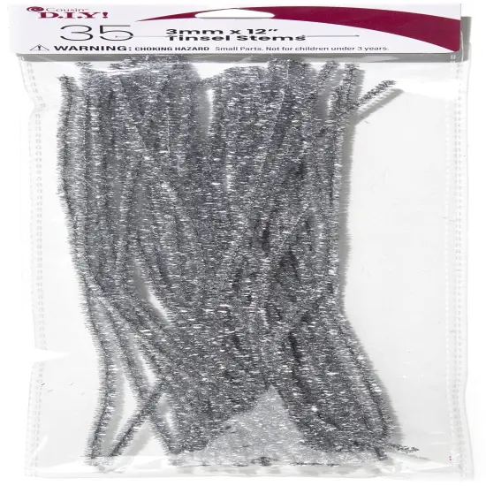CousinDIY Tinsel Stems 3mmx12" 35/Pkg-Silver {1}