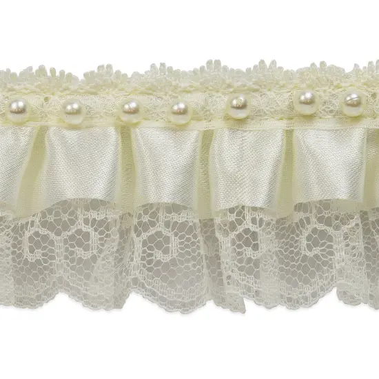 10 Yards of Bradshaw 2" Pearl Accent Ruffled Lace Trim | 10 yard cut Ivory {1}