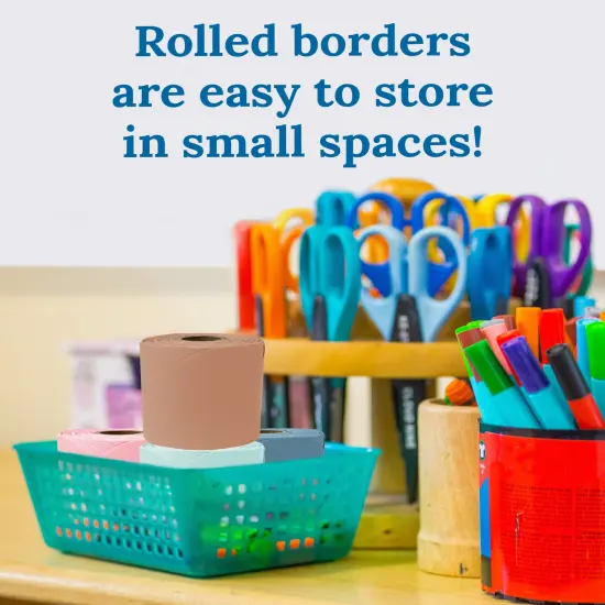 Carson Dellosa 260Ft Rolled Modern Boho Bulletin Board Border Set, 4 Pack of Scalloped Border Trim, Brown, Blue, Green and Pink Bulletin Board Borders for White Board, Cork Board, Boho Classroom D&eacute;cor {4}