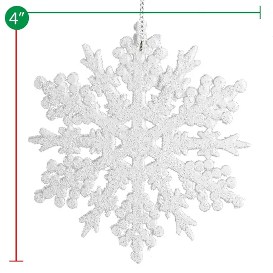 Ornativity Glitter Snowflake Ornaments - Holiday Wedding Plastic Sparkling Hanging Snowflakes Pack of 24 Gold {6}