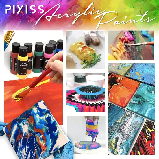 Pixiss Acrylic Paint Set of 16 Colors, 59ml, 2 Fluid Ounce Bottles, Matte Finish Paints {6}