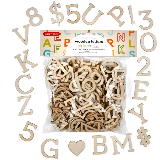 Incraftables Wooden Letters for Crafts (2 inch Big). A-Z Alphabet Unfinished Wood Letter with 0-9 Numbers & Symbols (172 pcs). Best Large & Small Craft Natural ABC Words Pieces for DIY Wall Decor {1}