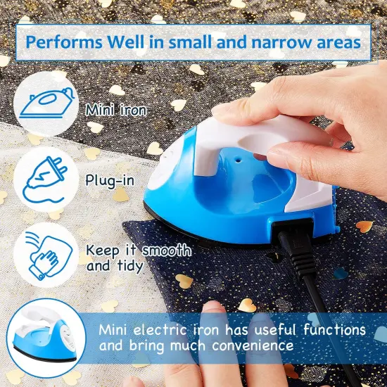 Iron Mini Heat Press Mini Iron Portable Handy Heat Press Small Iron with Charging Base Accessories for Beads Patch Clothes DIY Shoes T-Shirts Heat Transfer Vinyl Projects (Blue) {5}
