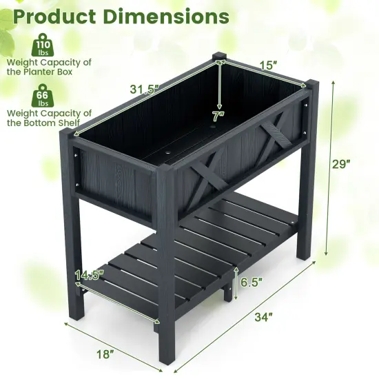 Elevated Planter Box with Drainage Poly Wood Raised Garden Bed for Vegetables and Herbs Black {5}
