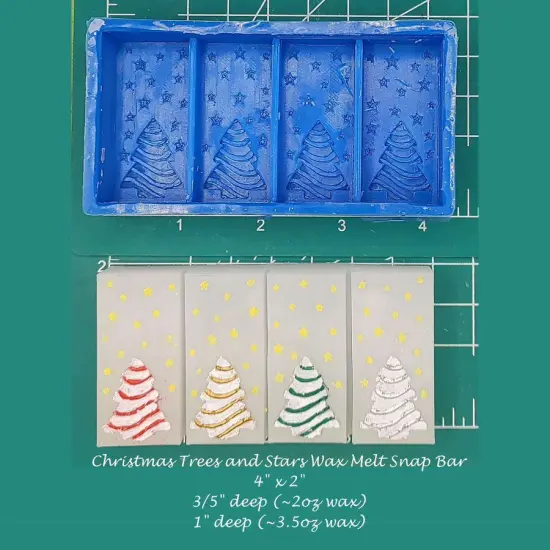 Christmas Trees and Stars Wax Melt Snap Bar Silicone Mold {1}