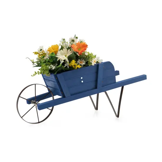 Wooden Wagon Planter With 9 Magnetic Accessories For Garden Yard Blue {2}