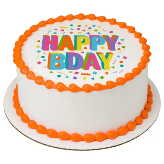 Happy Bday Edible Cake Topper Image 7.5" Round {1}