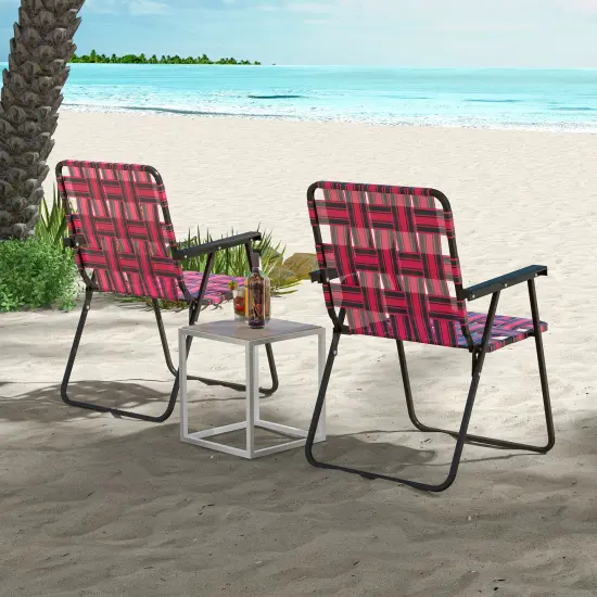 2 Pieces Folding Beach Chair Camping Lawn Webbing Chair Red {2}