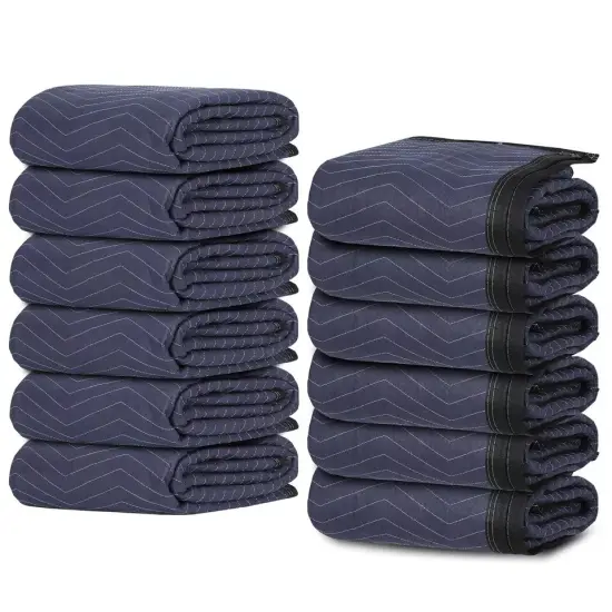 80"x72" Furniture 24 Moving Blankets Protective Shipping Packing Pads Blue/Black {1}
