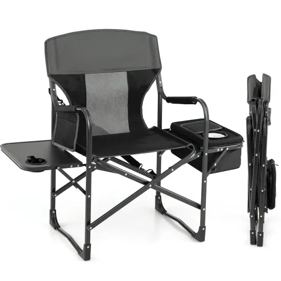 Folding Camping Directors Chair With Cooler Bag And Side Table Black {1}