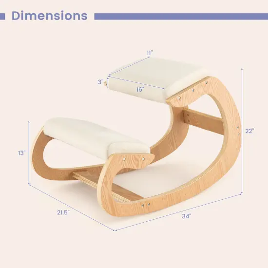 Wooden Rocking Chair With Comfortable Padded Seat Cushion And Knee Support Beige {4}