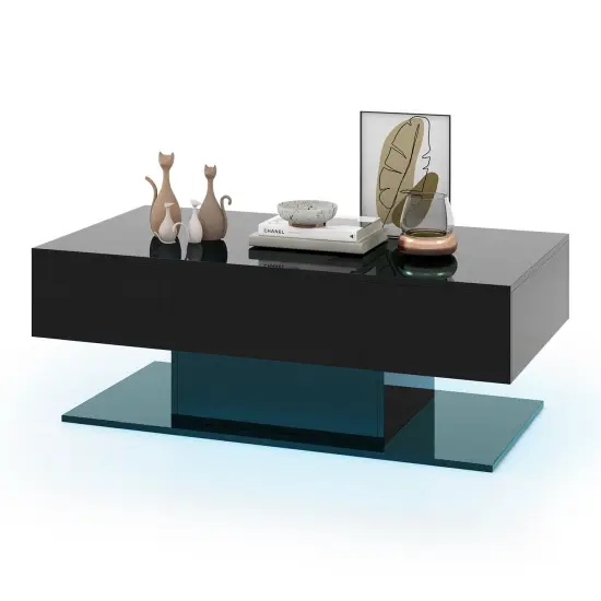 Modern Led Coffee Table With 20 Color Led Lights And 2 Storage Drawers-black Black {4}