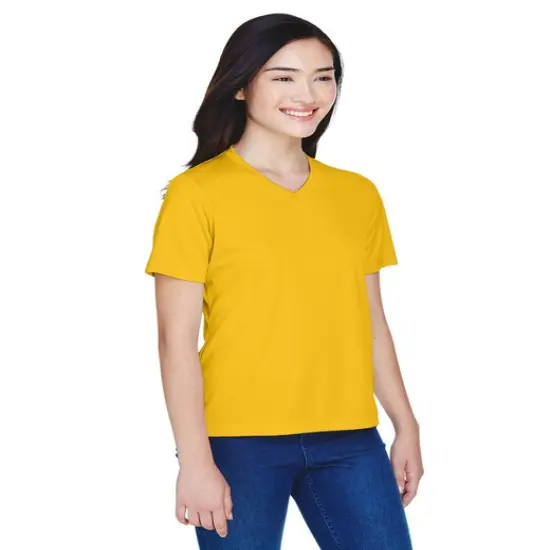 Team&reg; Ladies Zone Performance V-Neck Short Sleeve T-Shirt Safety Yellow {5}