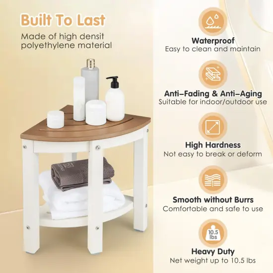 Corner Shower Bench Stool with Storage Shelf for Shaving Legs Brown {6}