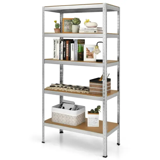 5 Tier Garage Storage Shelf Heavy Duty Steel Rack with Adjustable MDF Shelves for Home and Shop Silver {4}