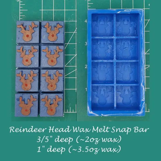 Reindeer Head Wax Melt Snap Bar Silicone Mold {1}