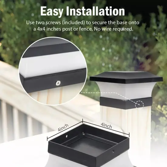 2-PACK SOLAR LED DECK POST CAP LIGHT 4"x4" Outdoor Square Fence Garden Lighting {3}