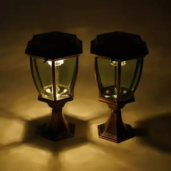 Pair Outdoor Solar Powered LED Pillar Post Light Rear Light Garden Lantern Decor {3}