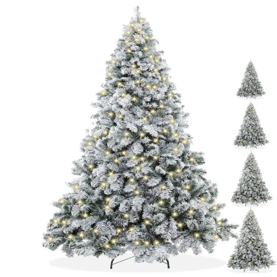 Casafield Realistic Snow-Flocked Pine Artificial Holiday Christmas Tree with Sturdy Metal Stand {7}