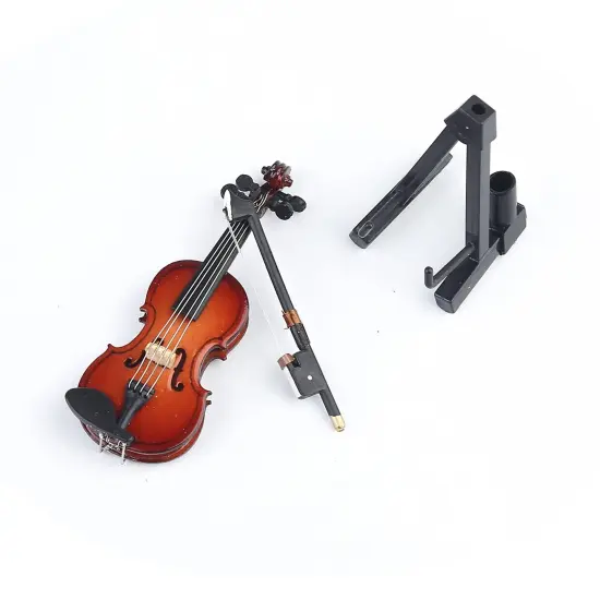 Wooden Miniature Violin with Stand,Bow and Case Mini Musical Instrument Miniature Dollhouse Model Home Decoration (3.15"x1.18"x0.59") {4}