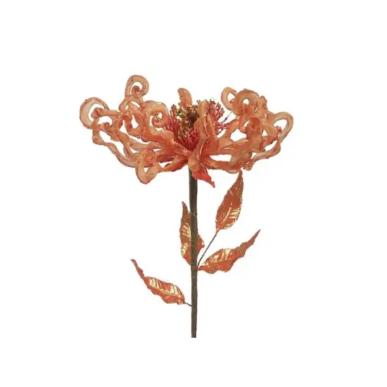 North Star 30" Orange and Brown Glittered Peach Mum Artificial Floral Stem {1}
