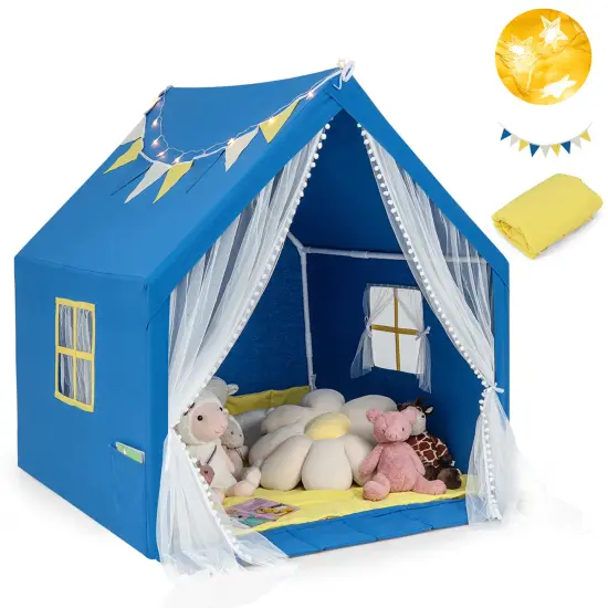 Large Play Tent With Washable Cotton Mat Holiday Birthday Gift For Kids Blue {3}