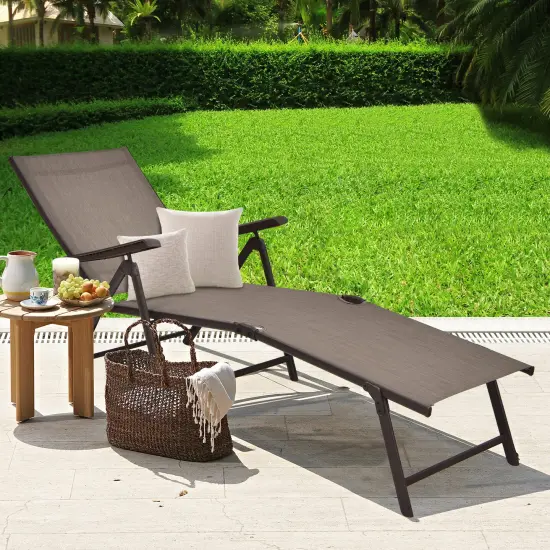Patio Foldable Chaise Lounge Chair with Backrest and Footrest Brown {2}