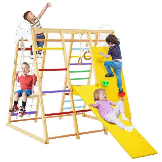 8-in-1 Wooden Jungle Gym Playset with Slide and Monkey Bars-Multicolor Multi Color {3}
