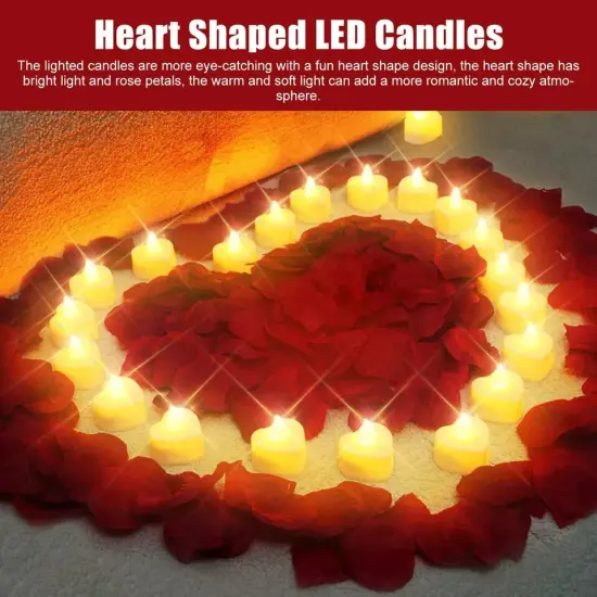 1000Pcs Artificial Rose Petals + 24Pcs LED Heart Light Candles Romantic Propose {3}