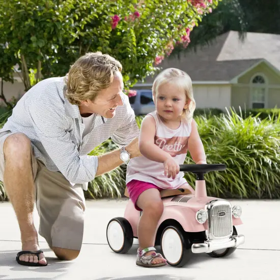 Kids Sit To Stand Vehicle With Working Steering Wheel And Under Seat Storage Pink {2}