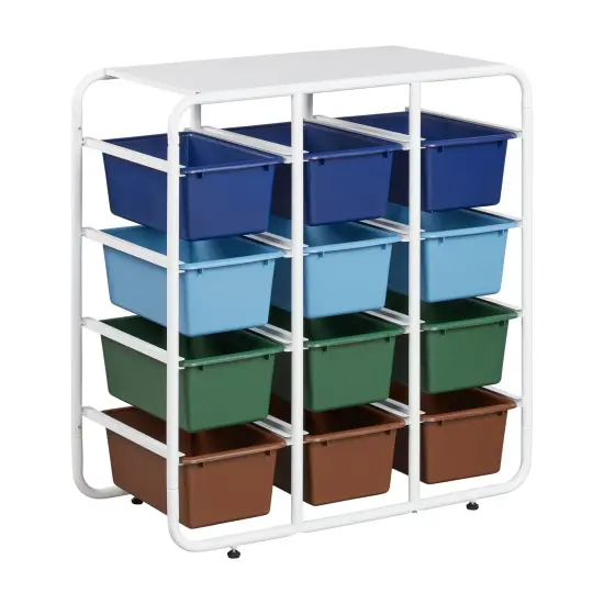 4-Tier Storage Rack with 12 Cubby Bins 4x3, Multipurpose Organization Primary {7}