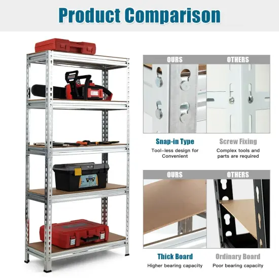 5-Tier Metal Storage Shelf with Adjustable MDF Boards Ideal for Garage or Utility Room Silver {5}