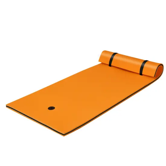Orange 3-Layer XPE Foam Floating Water Mat with Rolling Pillow and Tear-Resistant {4}