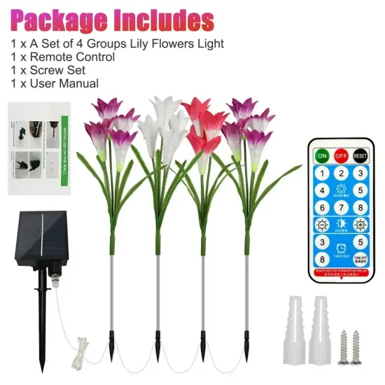 4pcs LED Solar Flower Lights Outdoor Garden Stake Landscape Decor Lamp w/ Remote {3}