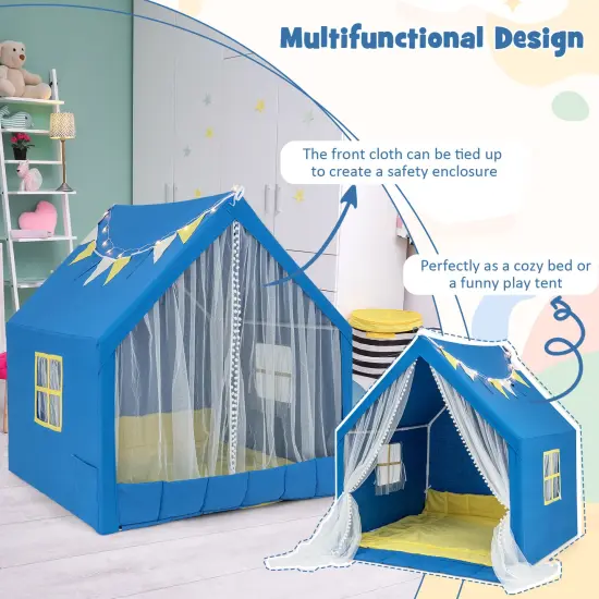 Large Play Tent With Washable Cotton Mat Holiday Birthday Gift For Kids Blue {4}