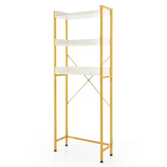Over The Toilet Storage Rack With Hooks And Adjustable Bottom Bar White {3}